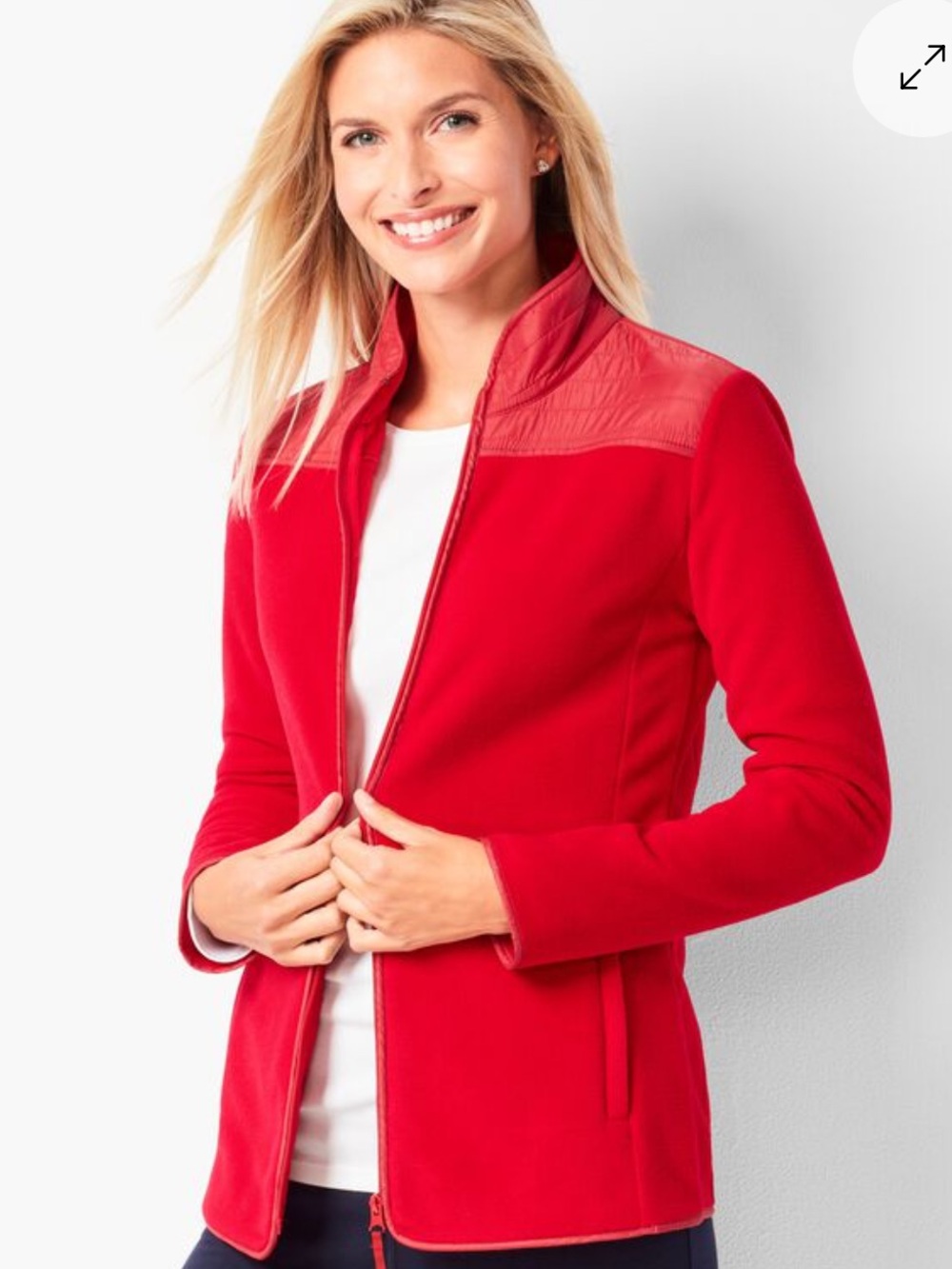 Talbots Red Solid Polar Fleece Zip Up Jacket, Fall Red, Size M